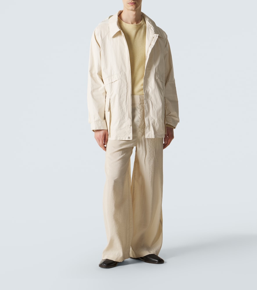 Hooded coated linen-blend raincoat