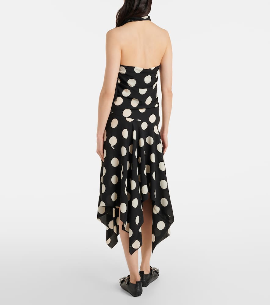 Lace-trimmed polka-dot midi dress