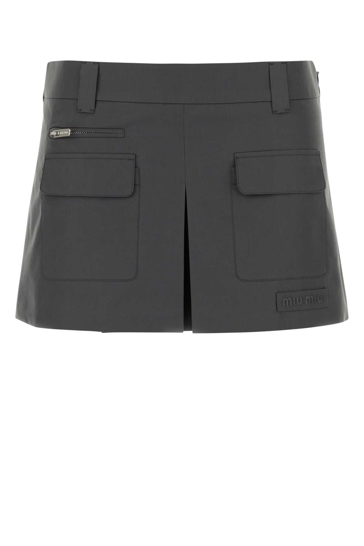 Pleated Cargo Cotton Cargo Skirt — Gray