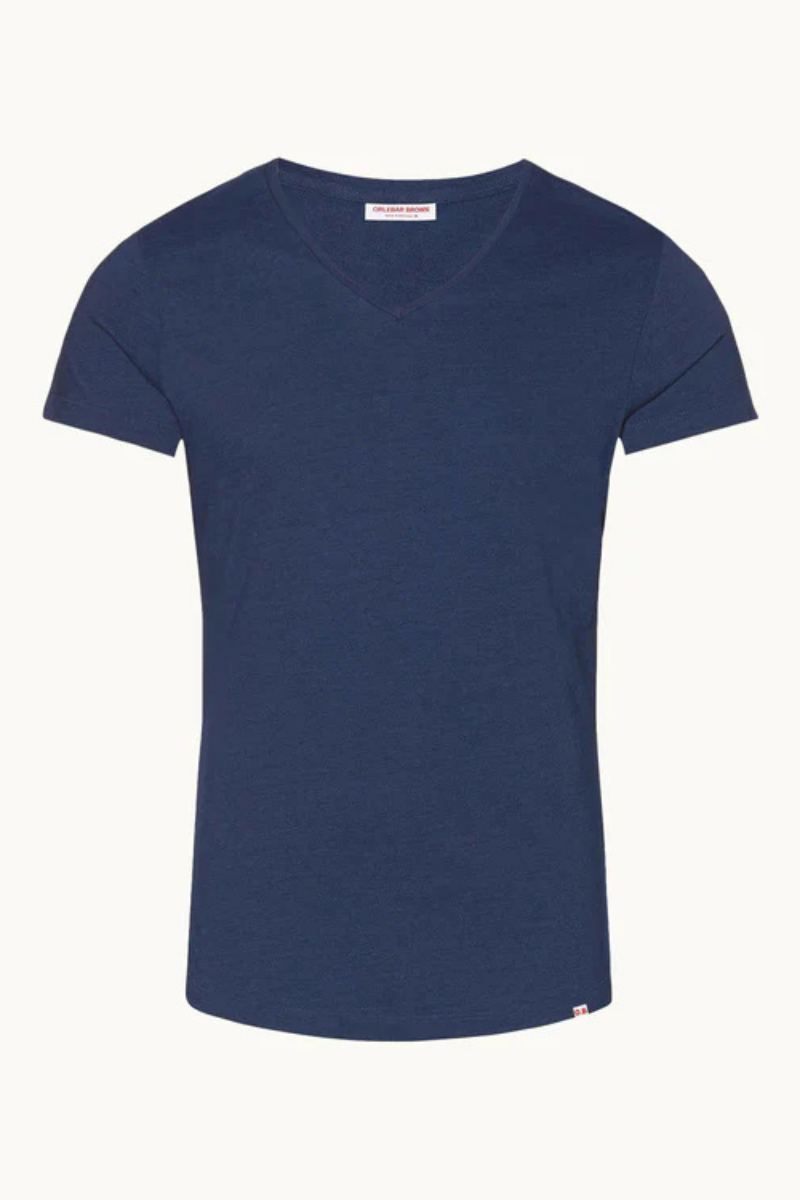 V-Neck Cotton T-shirt — Navy