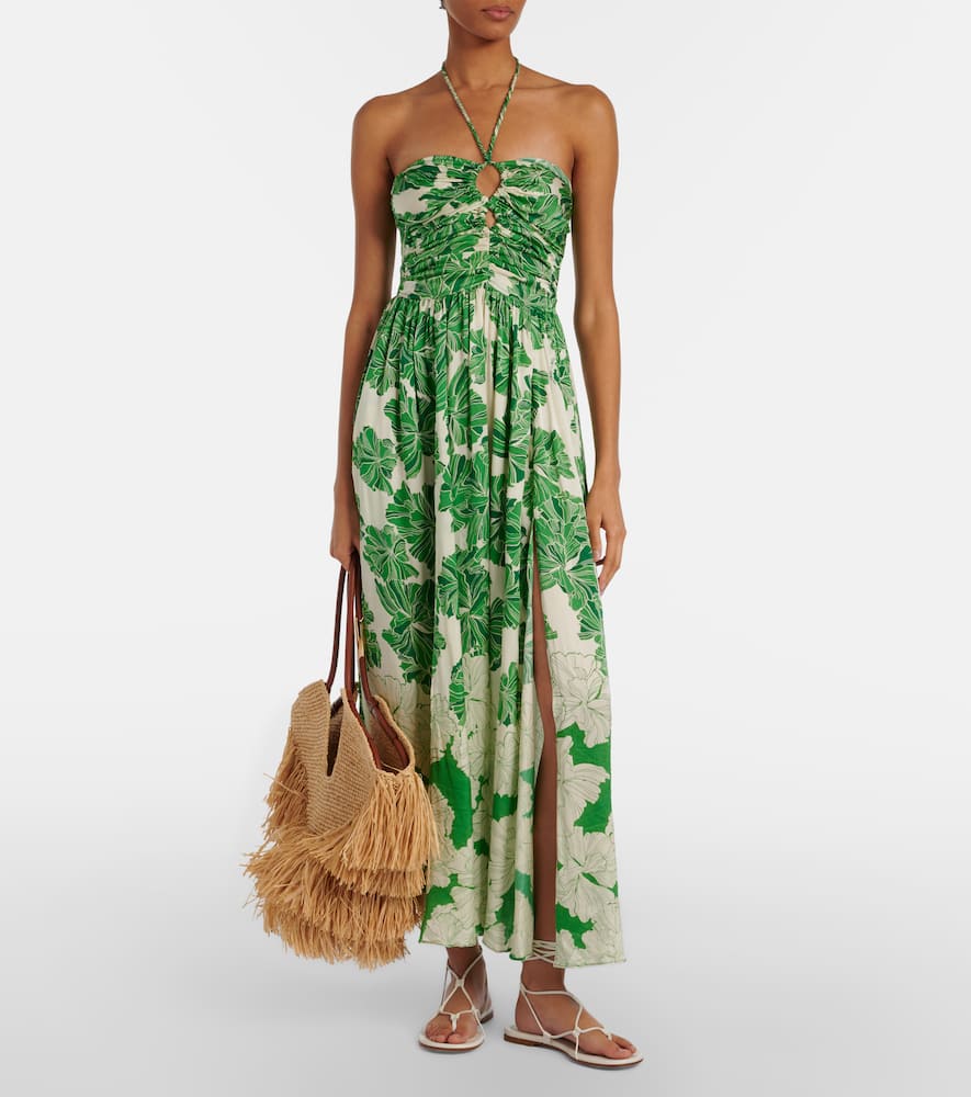 Avril floral halterneck satin maxi dress