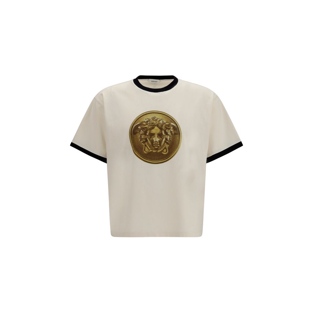 Medusa Coin Logo-Embroidered T-Shirt — Beige