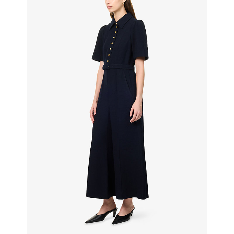Womens Wide-Leg Textured Woven Jumpsuit