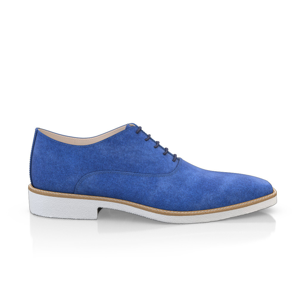 Custom Men's Plain-toe Oxford Dress Shoes Handmade in Italy - Cobalt Blue Suede - Laces - GIROTTI