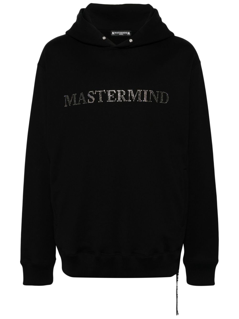 Rhinestone-logo cotton hoodie - Black