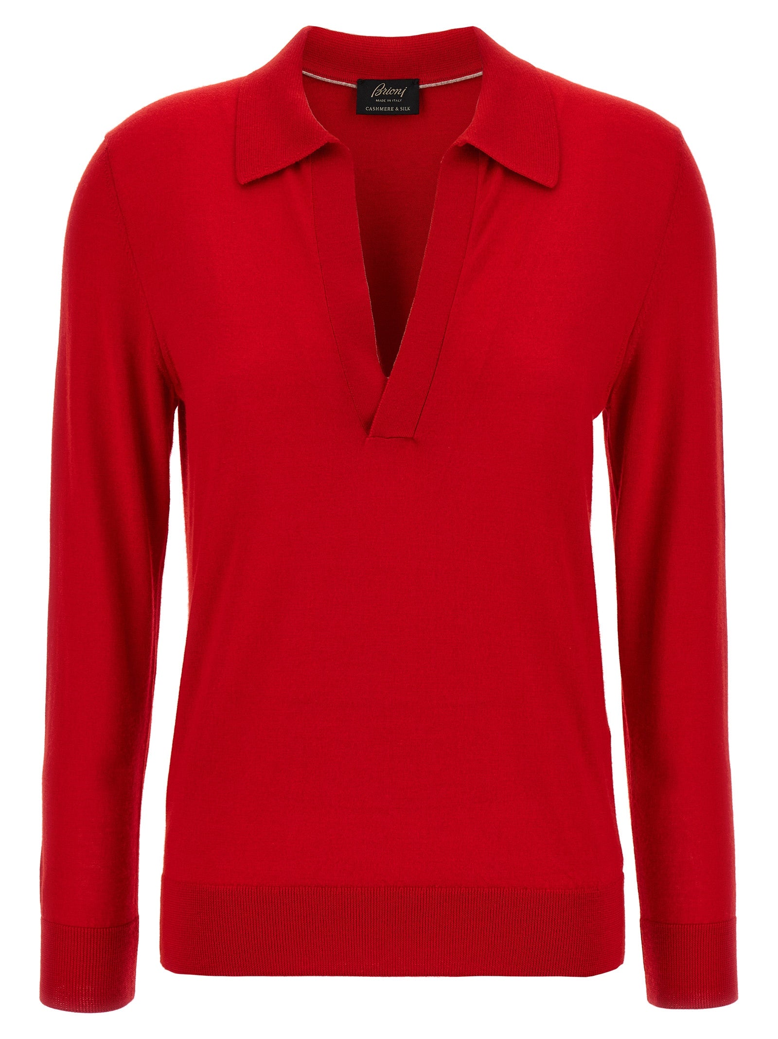 Cashmere-Silk Blend Polo Shirt — Red