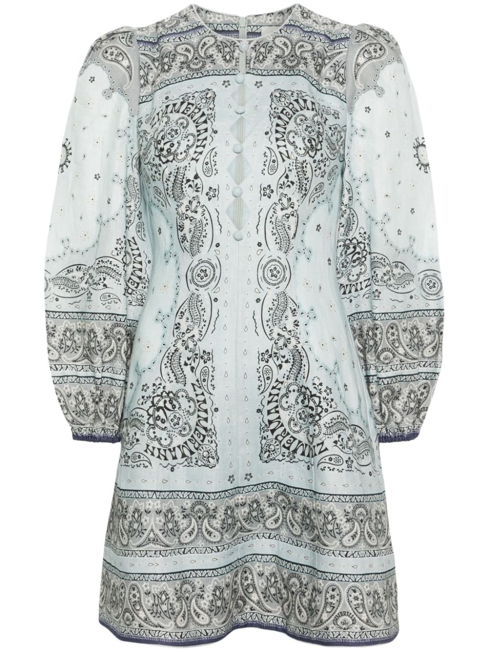 Bandana-print linen minidress - Blue