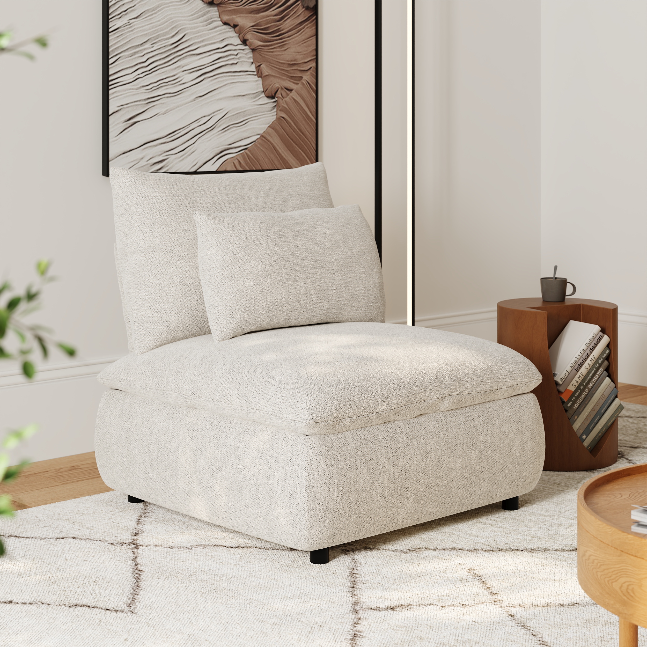 Fauteuil d'appoint en chenille , avec rangement caché et dossier amovible