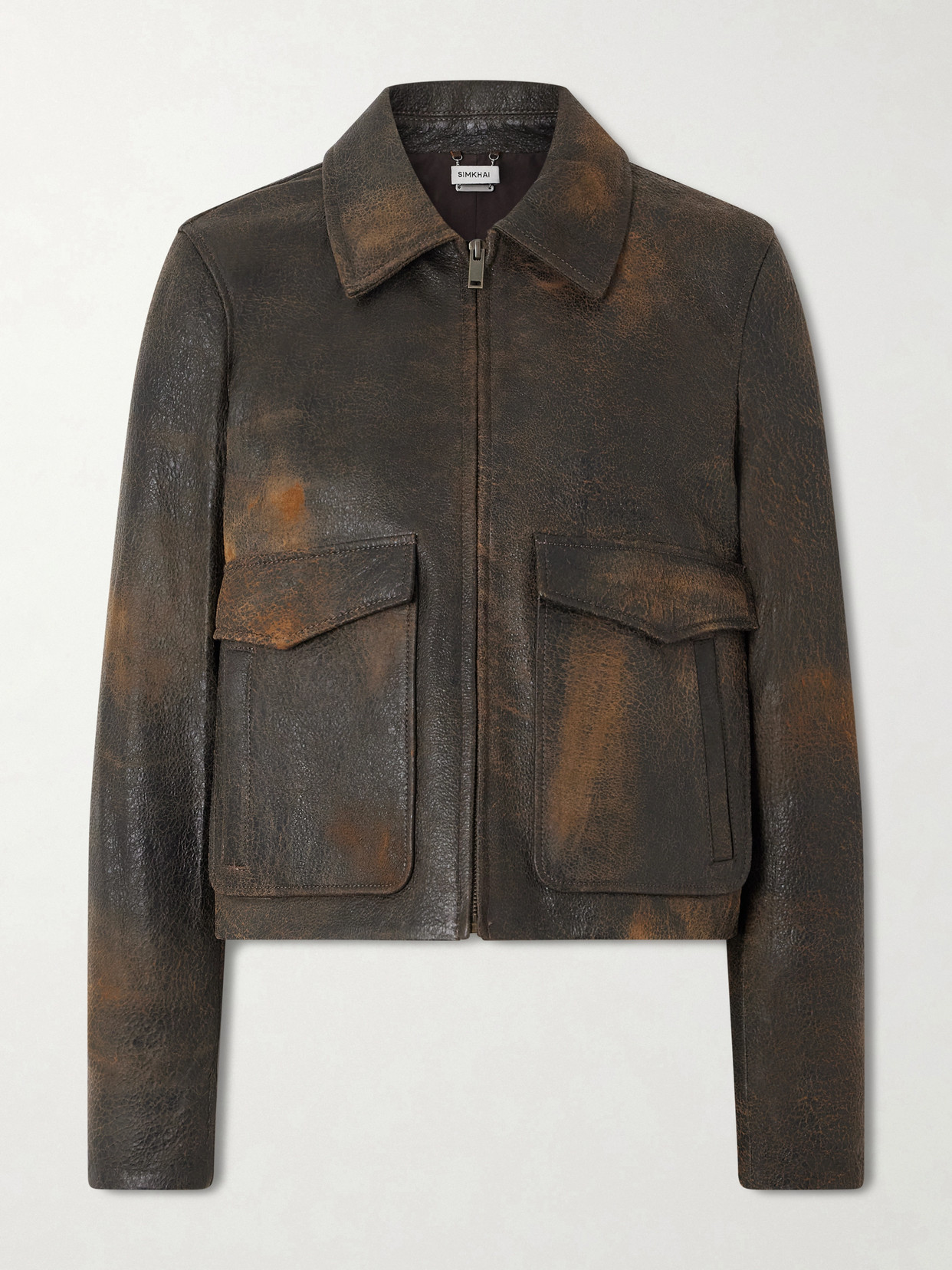 Sage Textured-leather Jacket - Brown