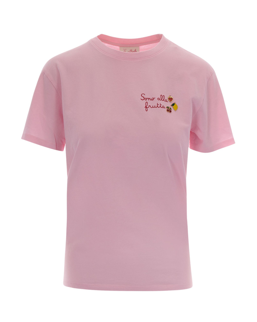 Pink Embroidered Crew Neck T-Shirt