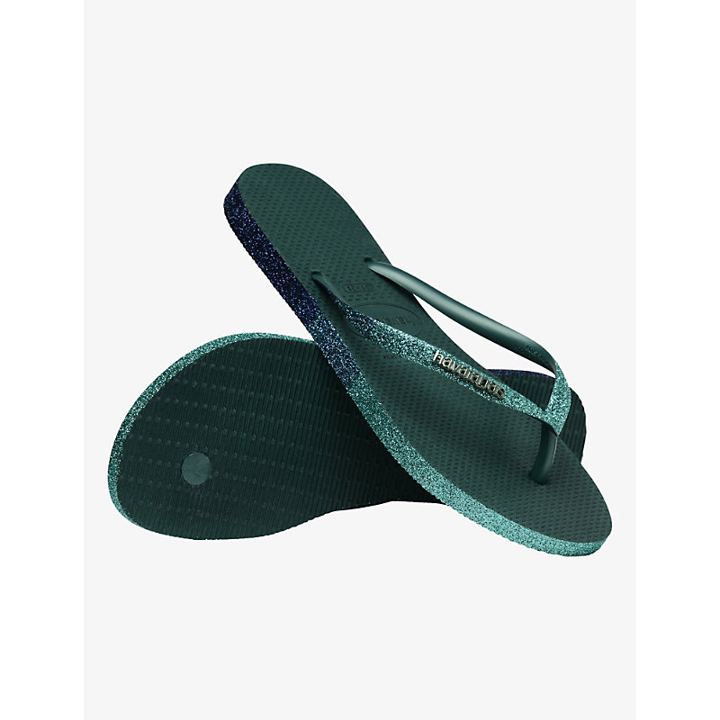 Womens Pantanal Green Slim Sparkle II Rubber Flip-flops