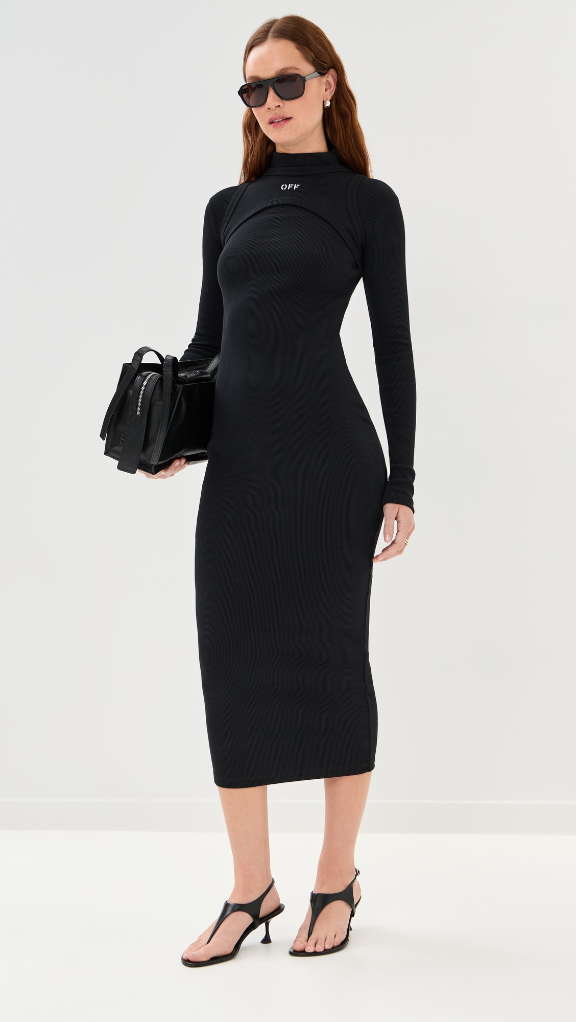 Off Stamp Rib Round Long Dress Black/White
