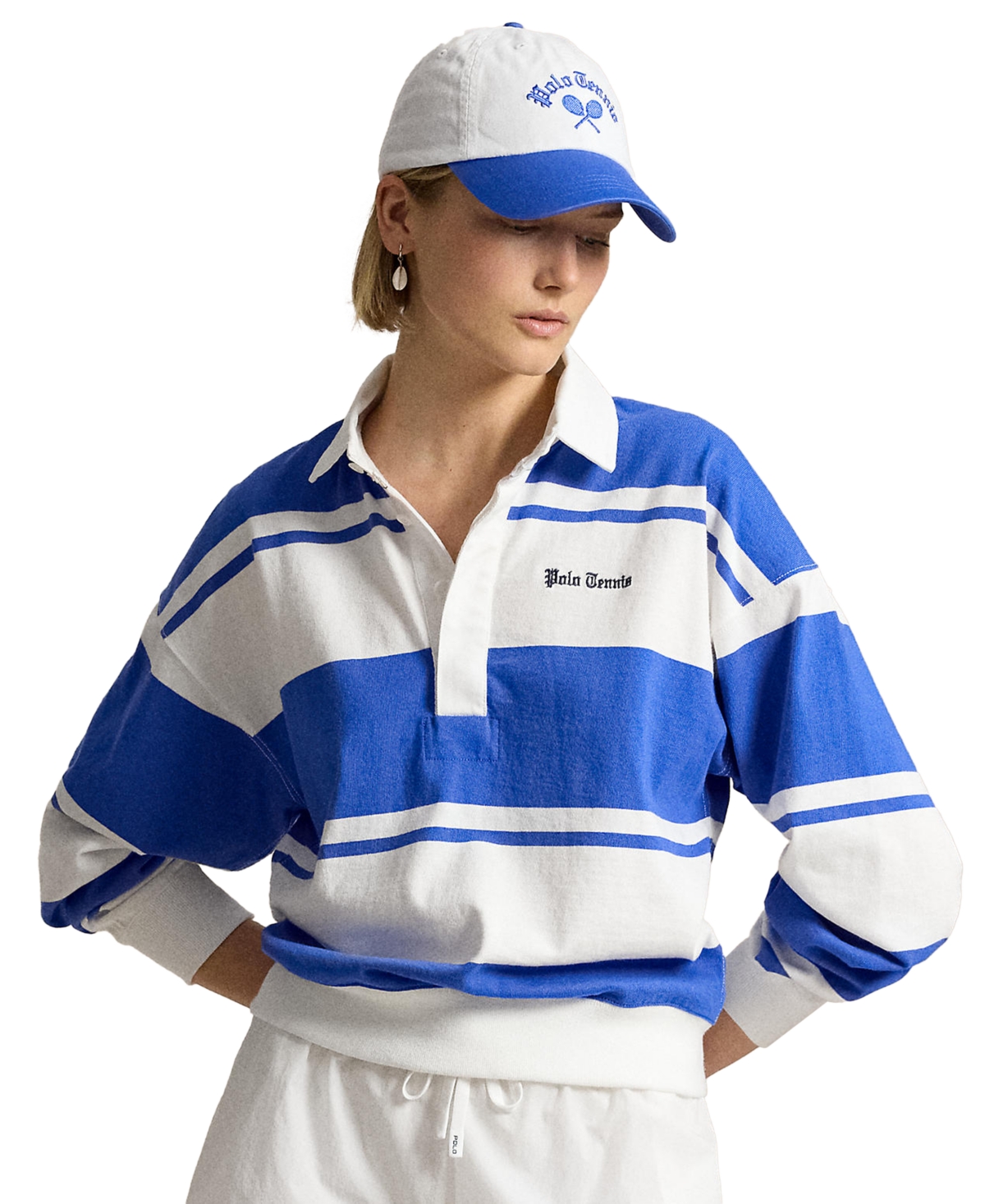 Women's Us Open Cotton Rugby Shirt - New Iris Blue/white
