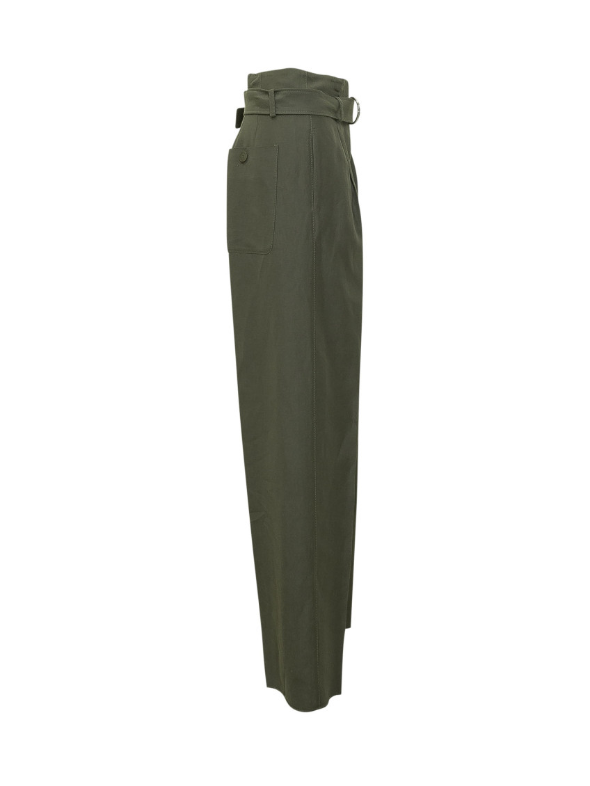 Green Relaxed Flat Front Pants
