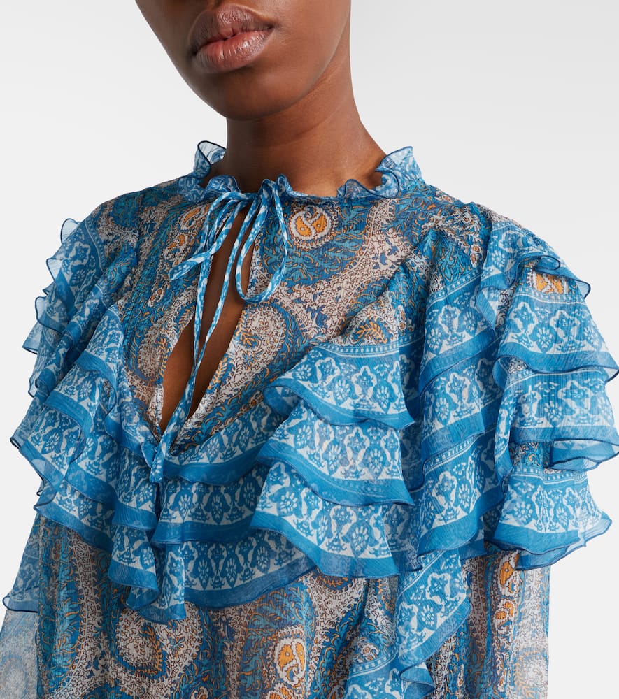 Paisley ruffled silk blouse