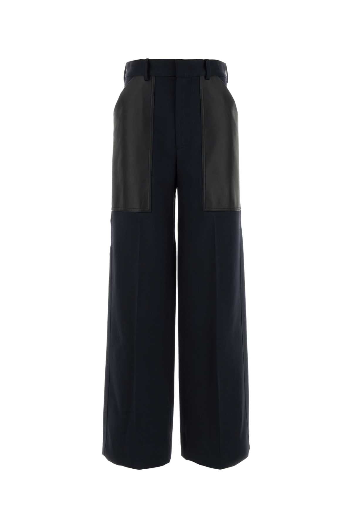 Wool-Cotton Colorblock Trousers — Navy