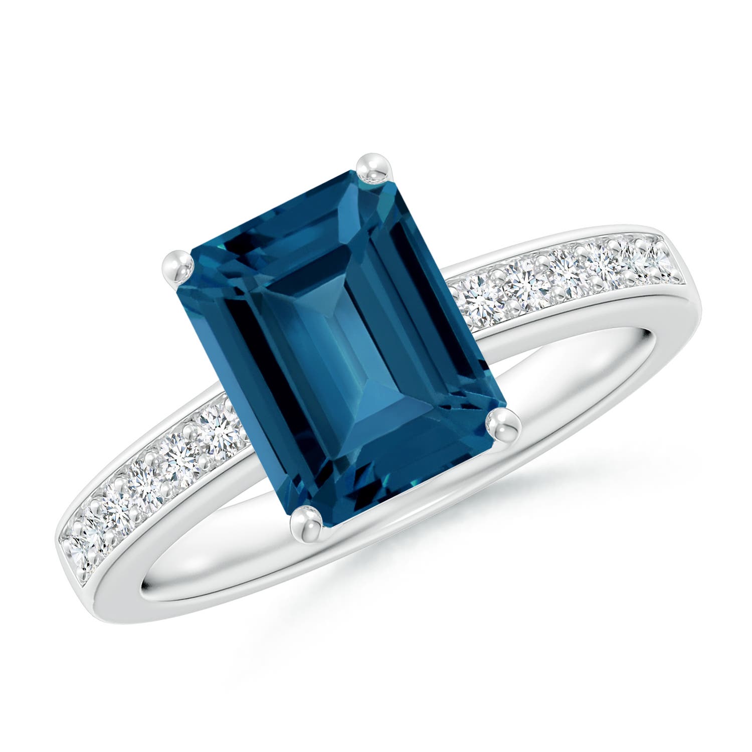 Angara 2.75 Carats Octagonal London Blue Topaz Cocktail Ring with Diamonds in Platinum