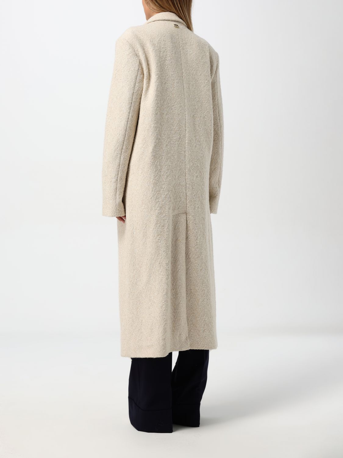 Double-breasted herringbone coat - Neutrals