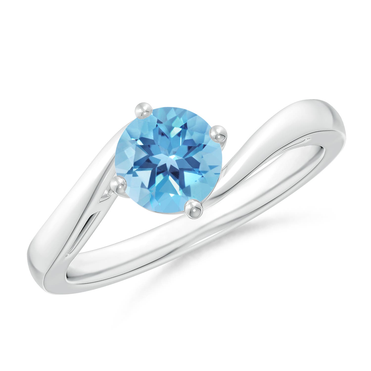 Angara 0.95 Carat Classic Round Swiss Blue Topaz Solitaire Bypass Ring in Platinum