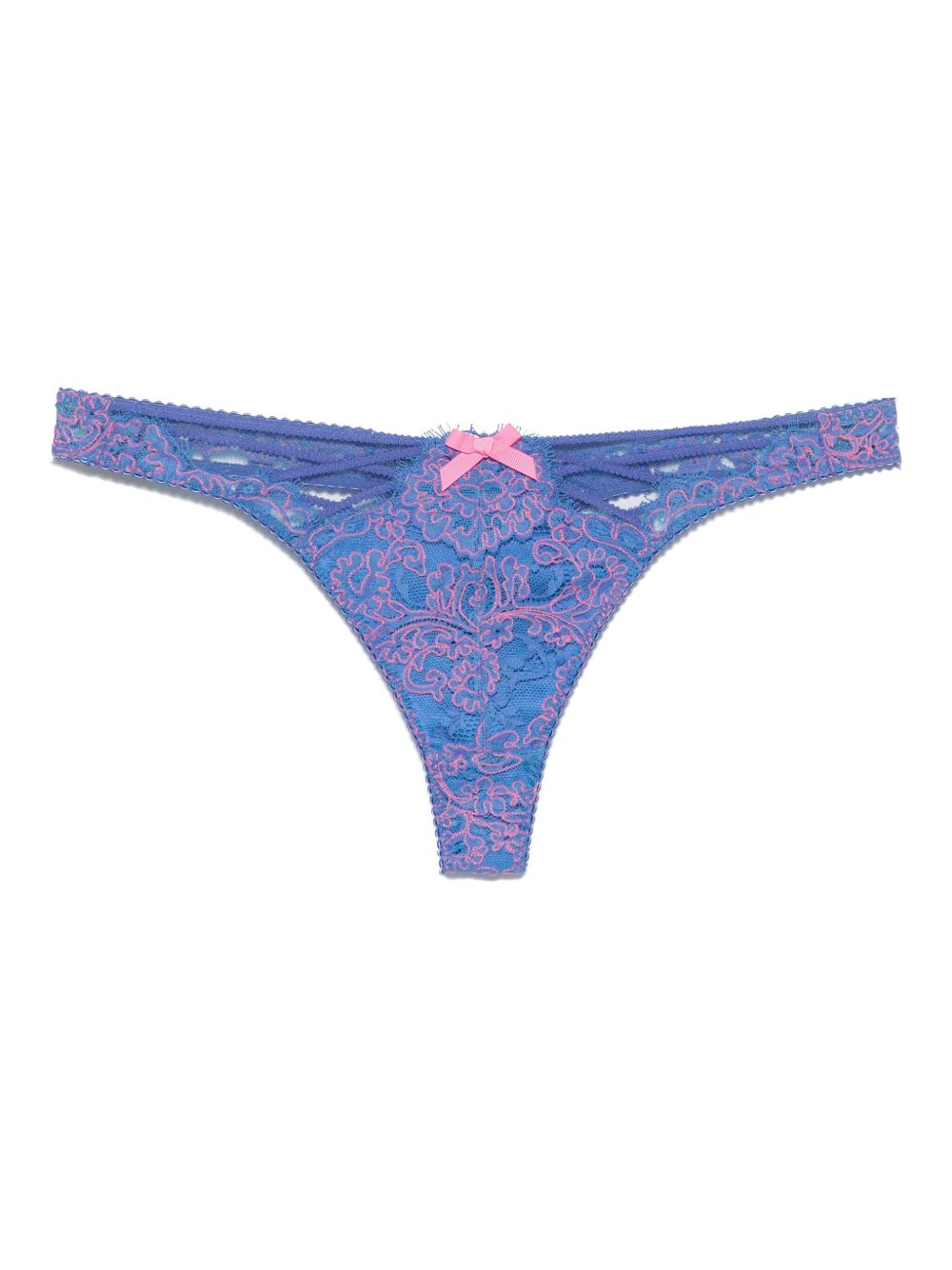 Floral-embroidered thong - Blue