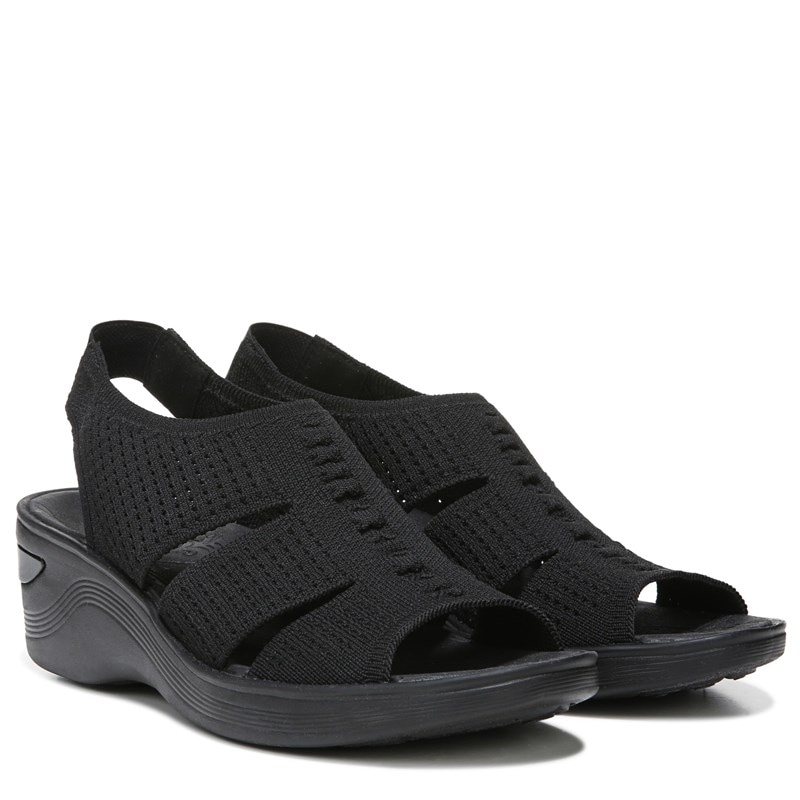 Women's Double Up Slingback Wedge Sandals (Black Knit)