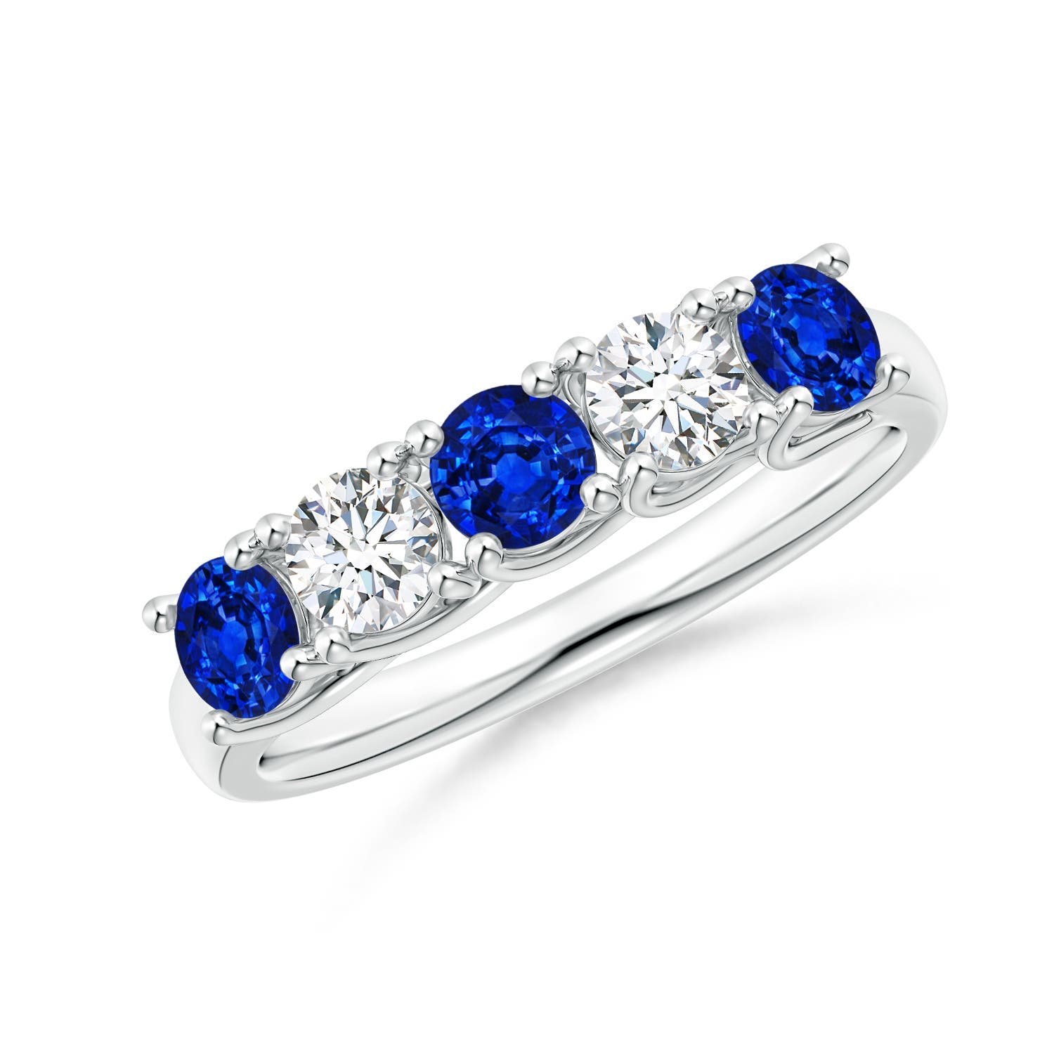 Angara 0.78 Carat Half Eternity Five Stone Sapphire and Diamond Wedding Band in 18K White Gold