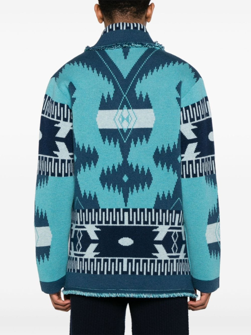 Icon Pattern Jacquard Fringed Detailed Cardigan