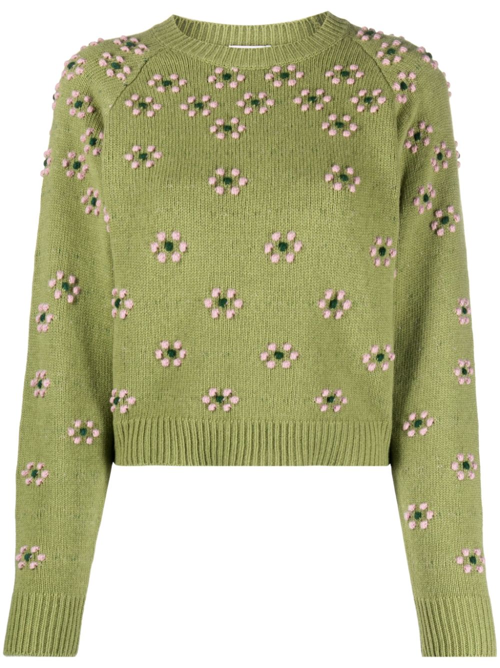 Floral-embroidered wool jumper - Green