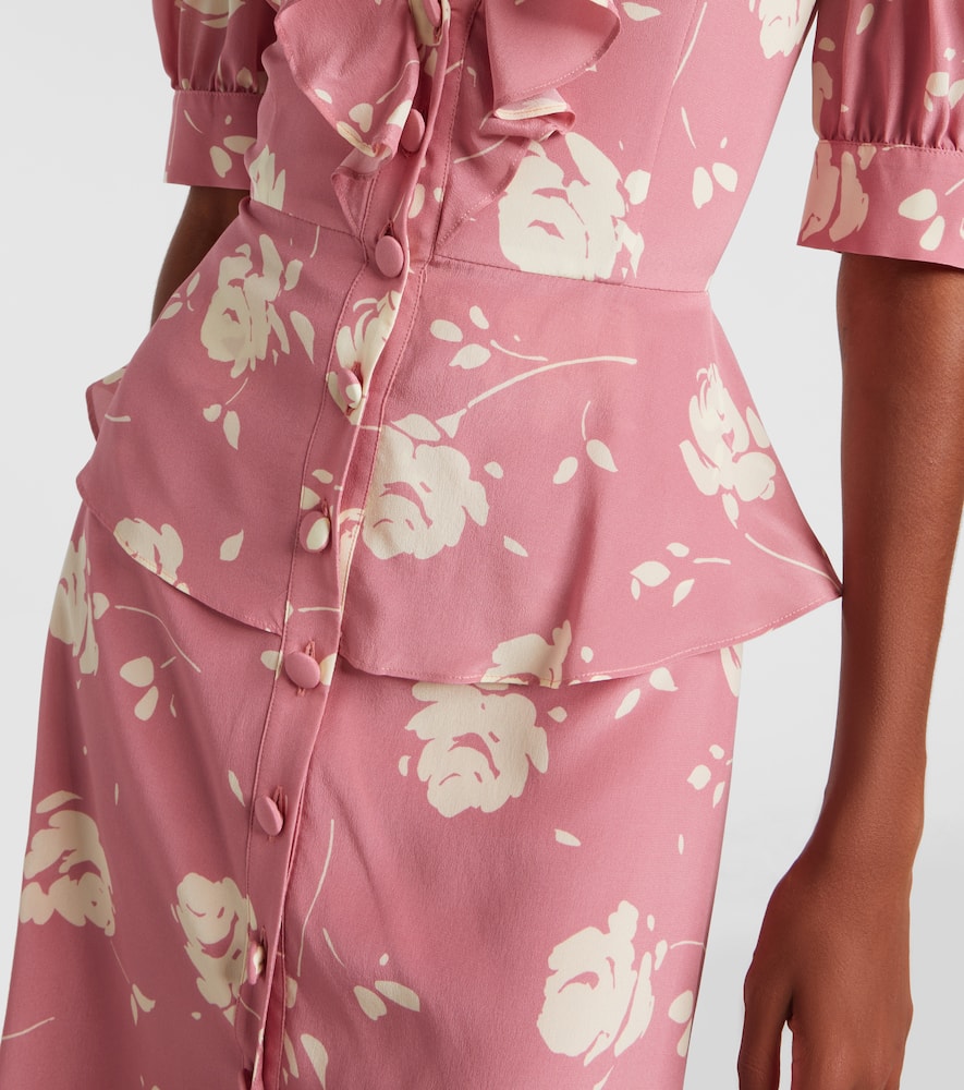 Floral ruffled silk midi dress