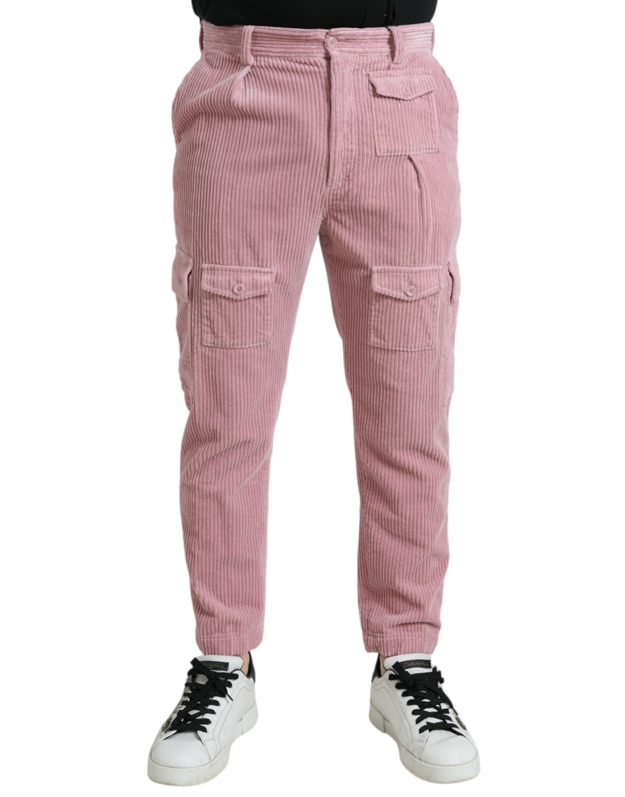 Corduroy Cotton Stretch Cargo Pants — Pink
