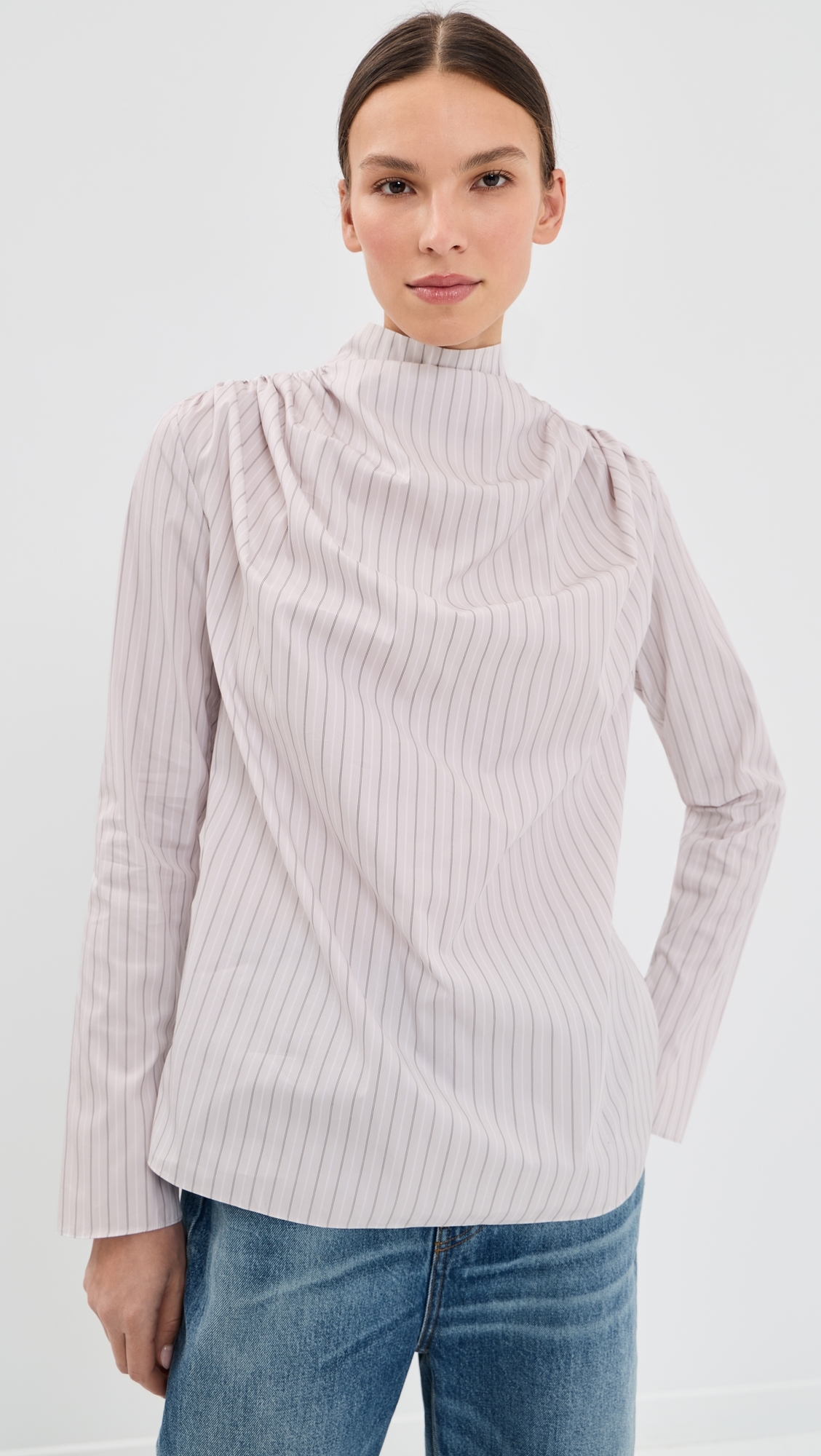 Penelope Draped Blouse Dove Stripe