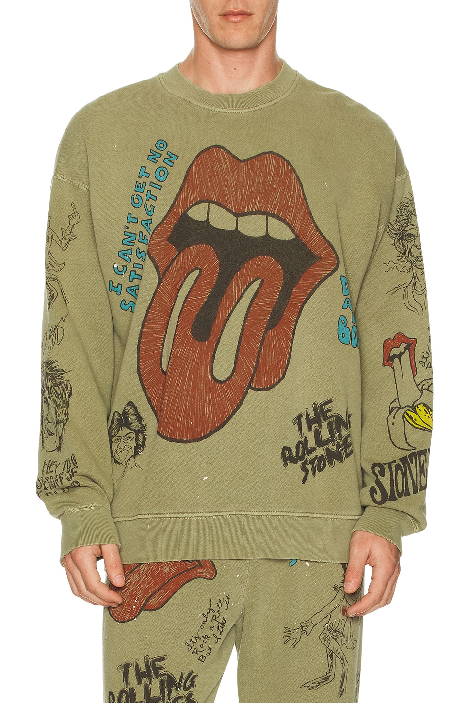 Madeworn Rolling Stones Sketch Classic Crew Sweatshirt in Green. M. Also in L, S, XL/1X