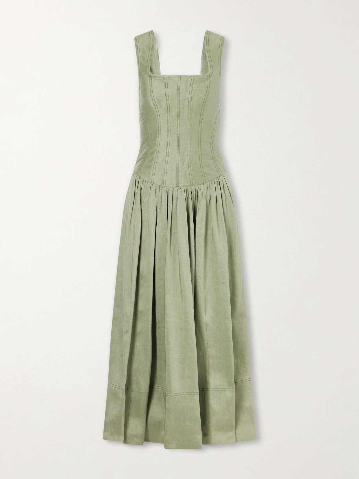 Spirelle Linen-blend Dupione Midi Dress - Green