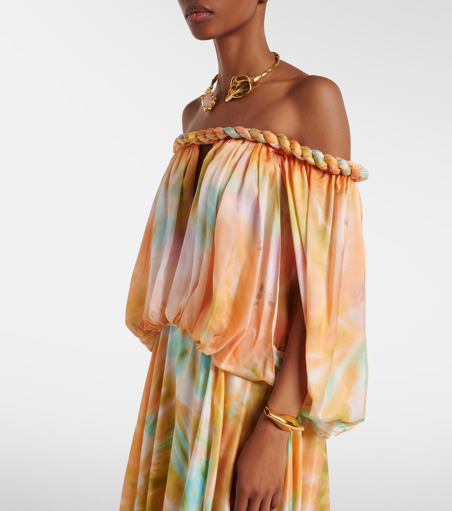 Luna off-shoulder printed silk chiffon gown