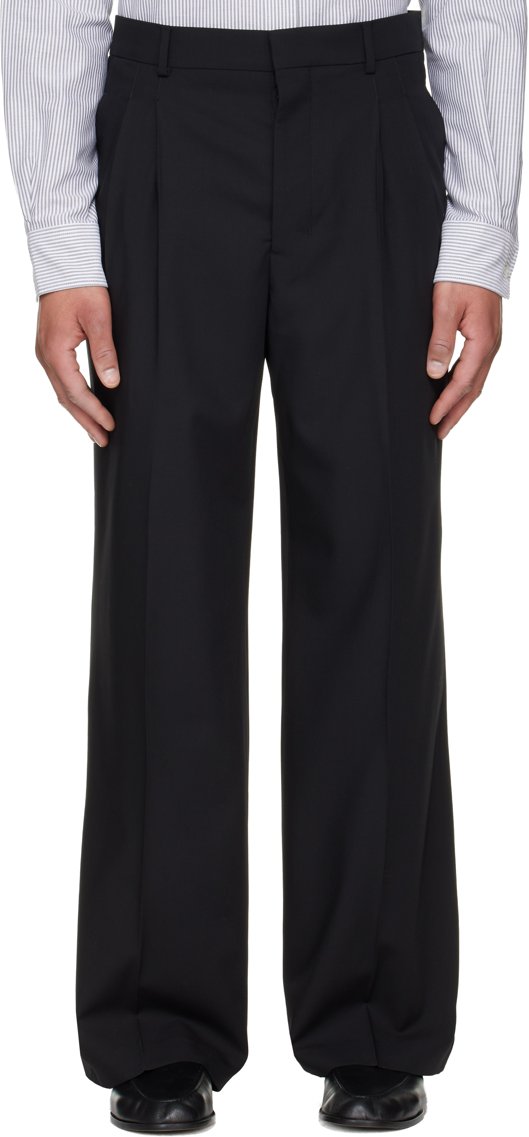 Black New Wool Low Waist Wide Trousers