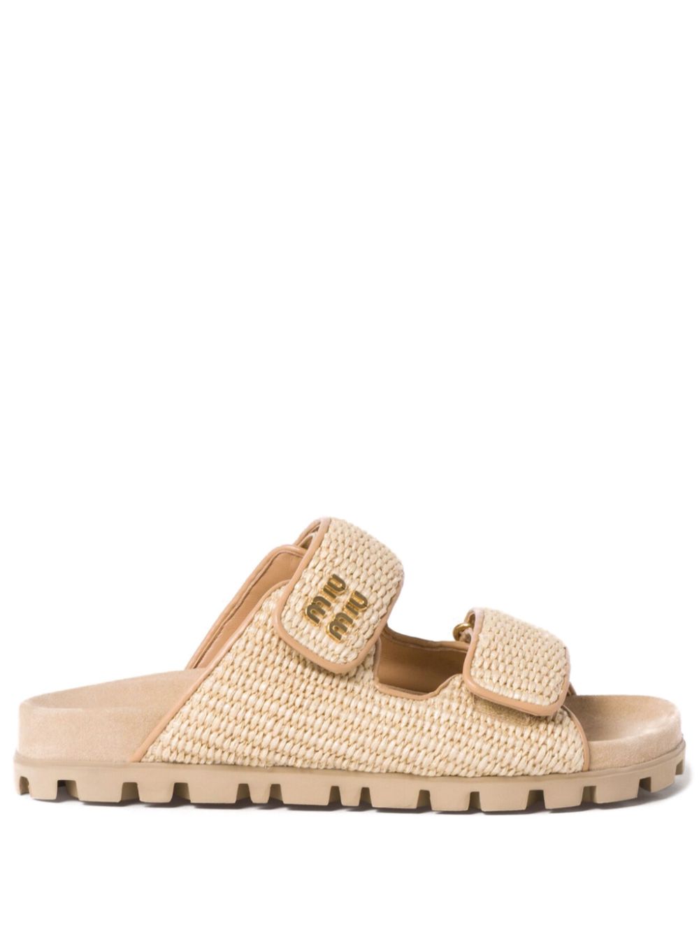 Touch-strap raffia sandals - Neutrals