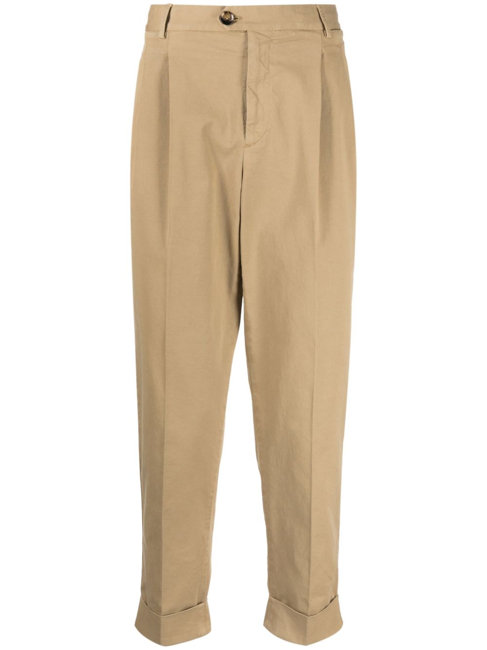 Pleat-detail tapered trousers - Brown