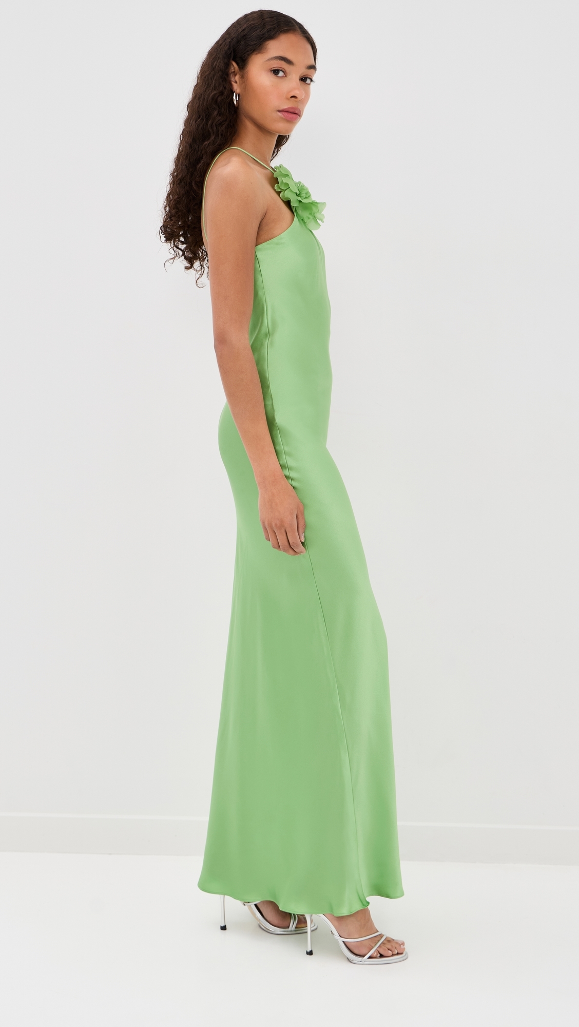 Silk Bias Halter Dress Green