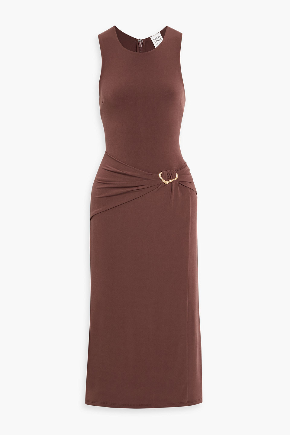 Brooke embellished draped stretch-jersey midi dress - Brown - L