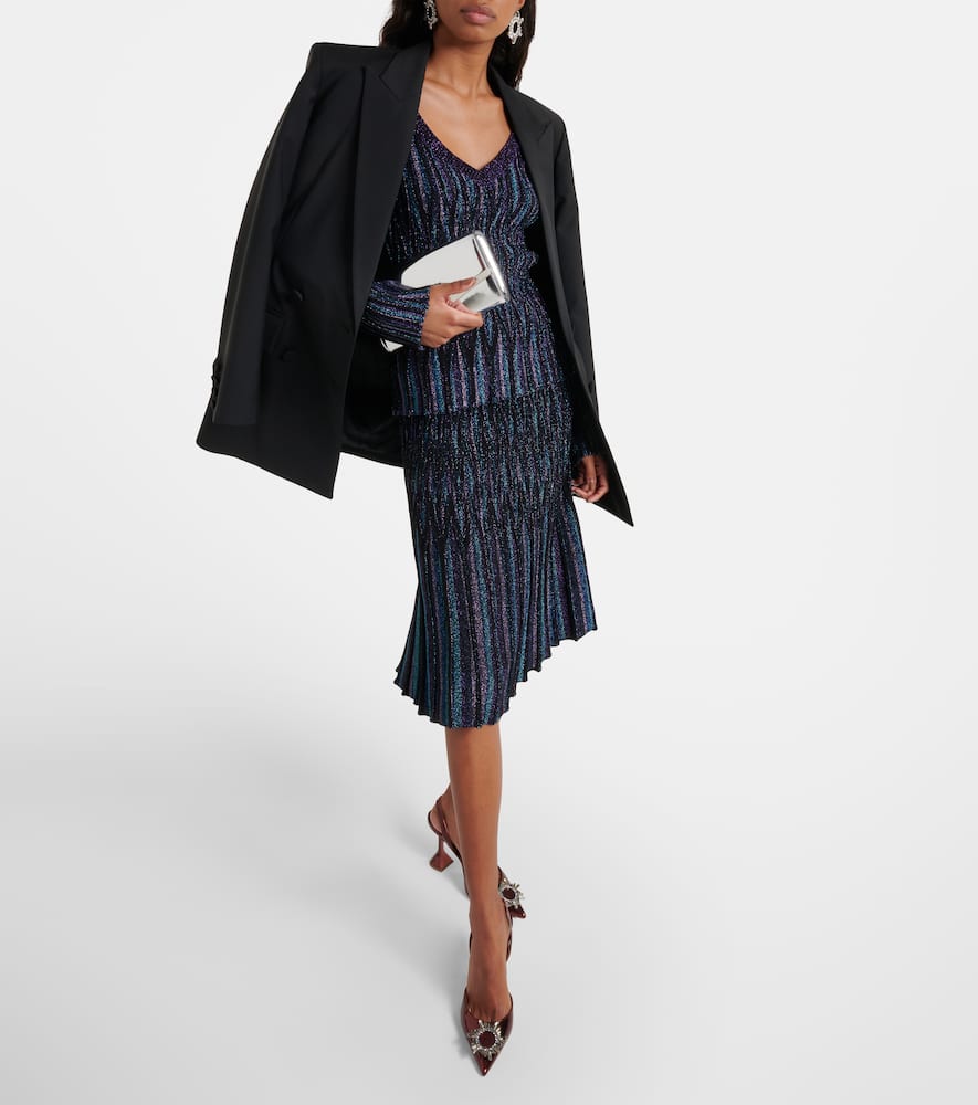 Pleated lamé midi skirt