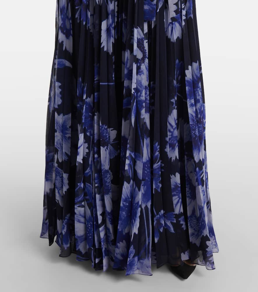 Floral pleated voile gown