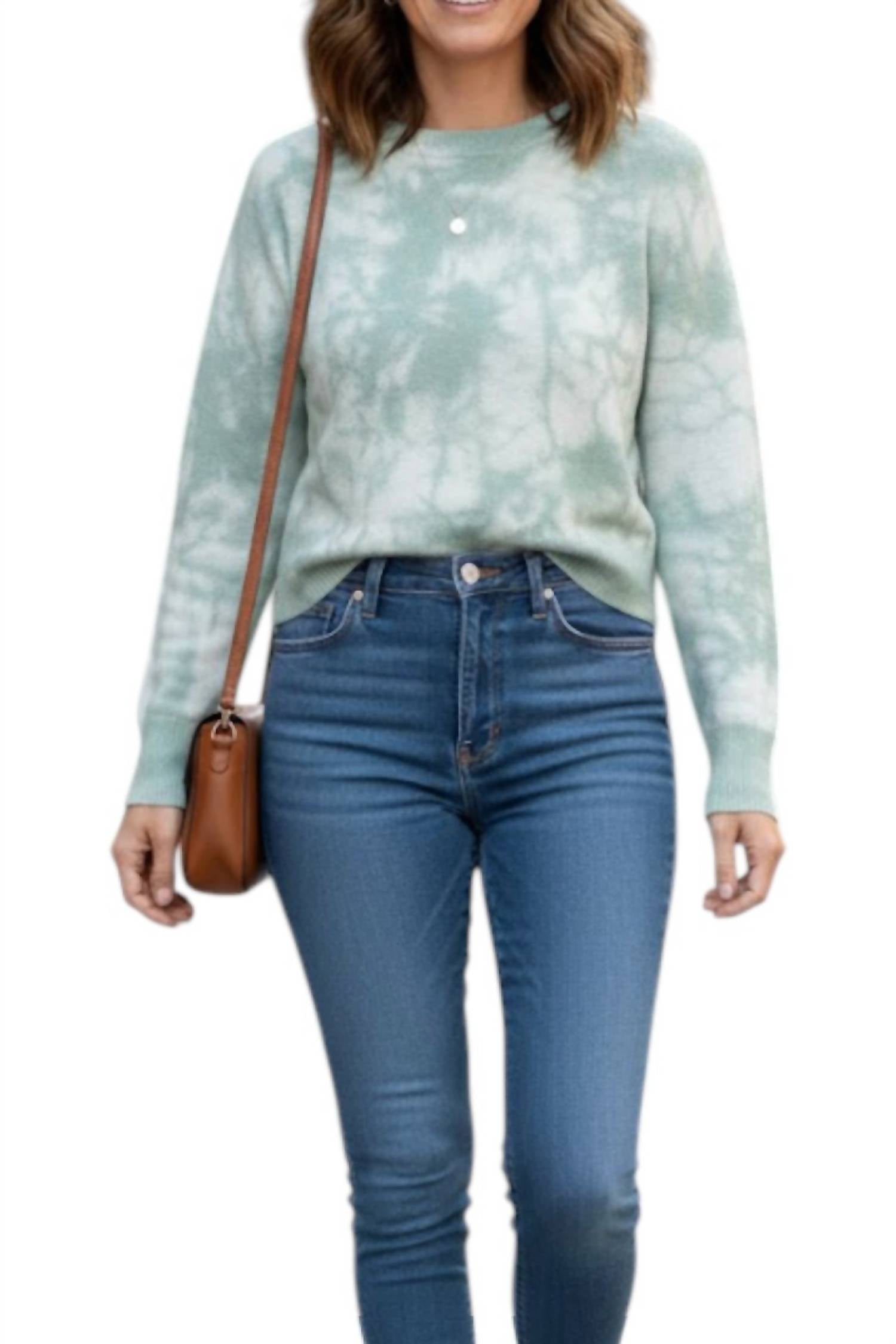Long Sleeve Tie Dye Peachskin Crew Neck Tee In Ice