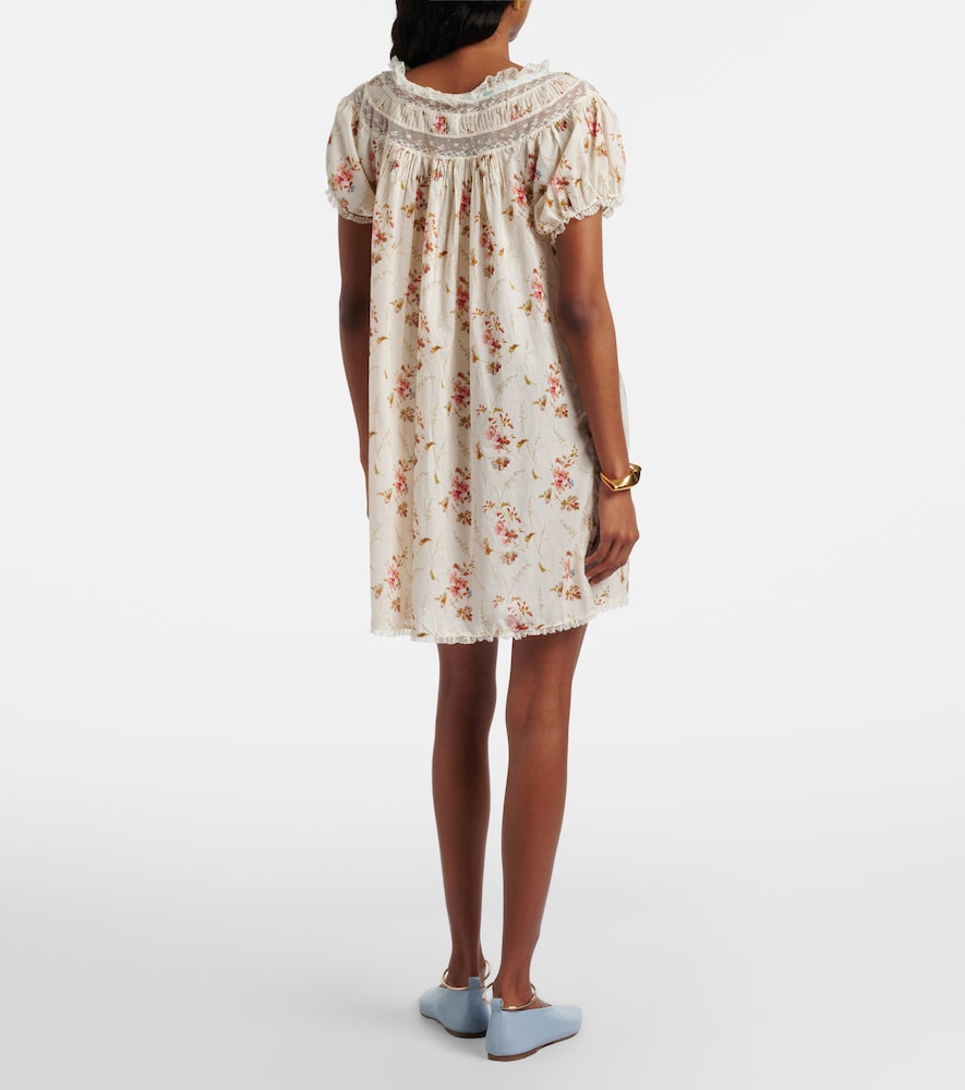 Dôen Floral lace-trimmed cotton poplin minidress