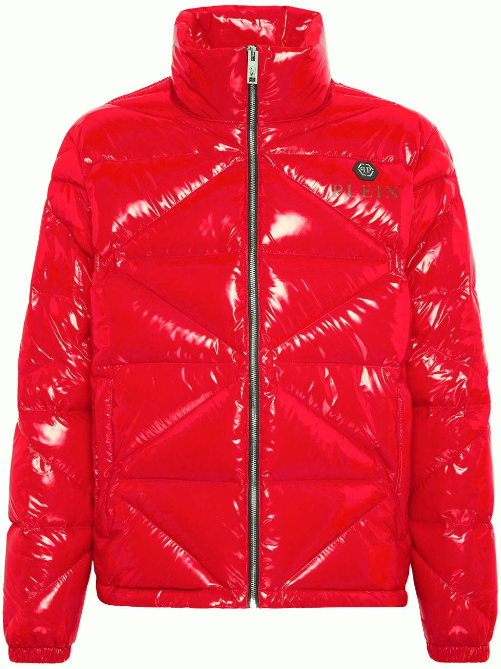 Logo-plaque glossy padded jacket - Black