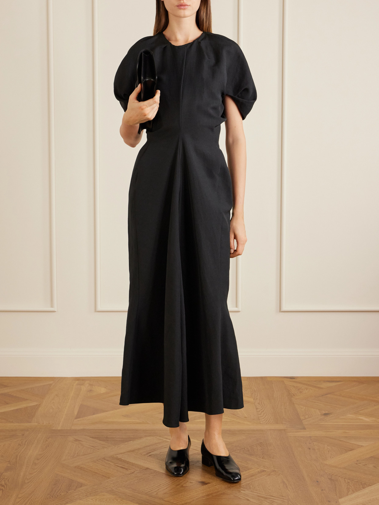 Ria Woven Midi Dress - Black