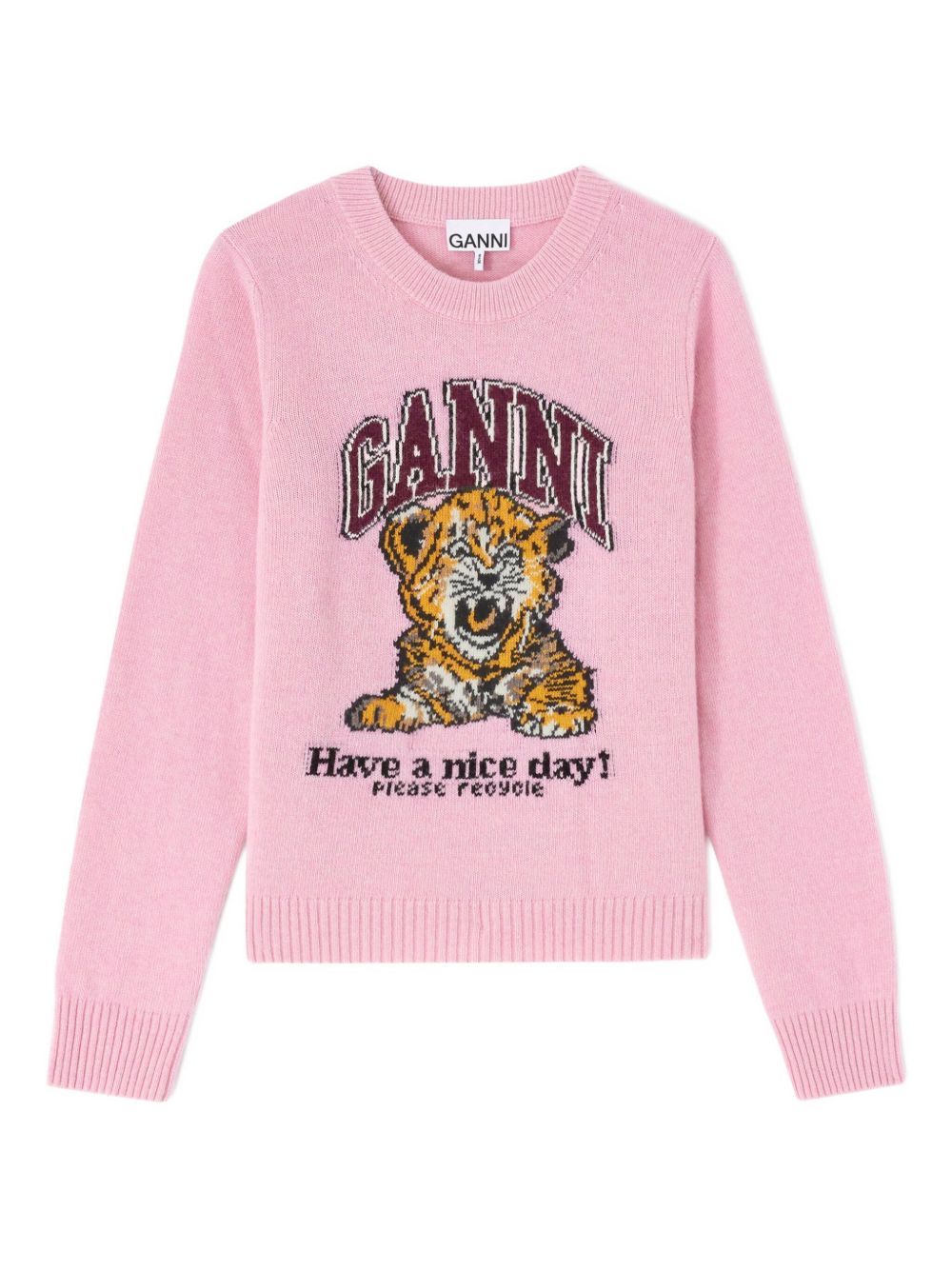 Tiger Graphic Wool Sweater — Pink
