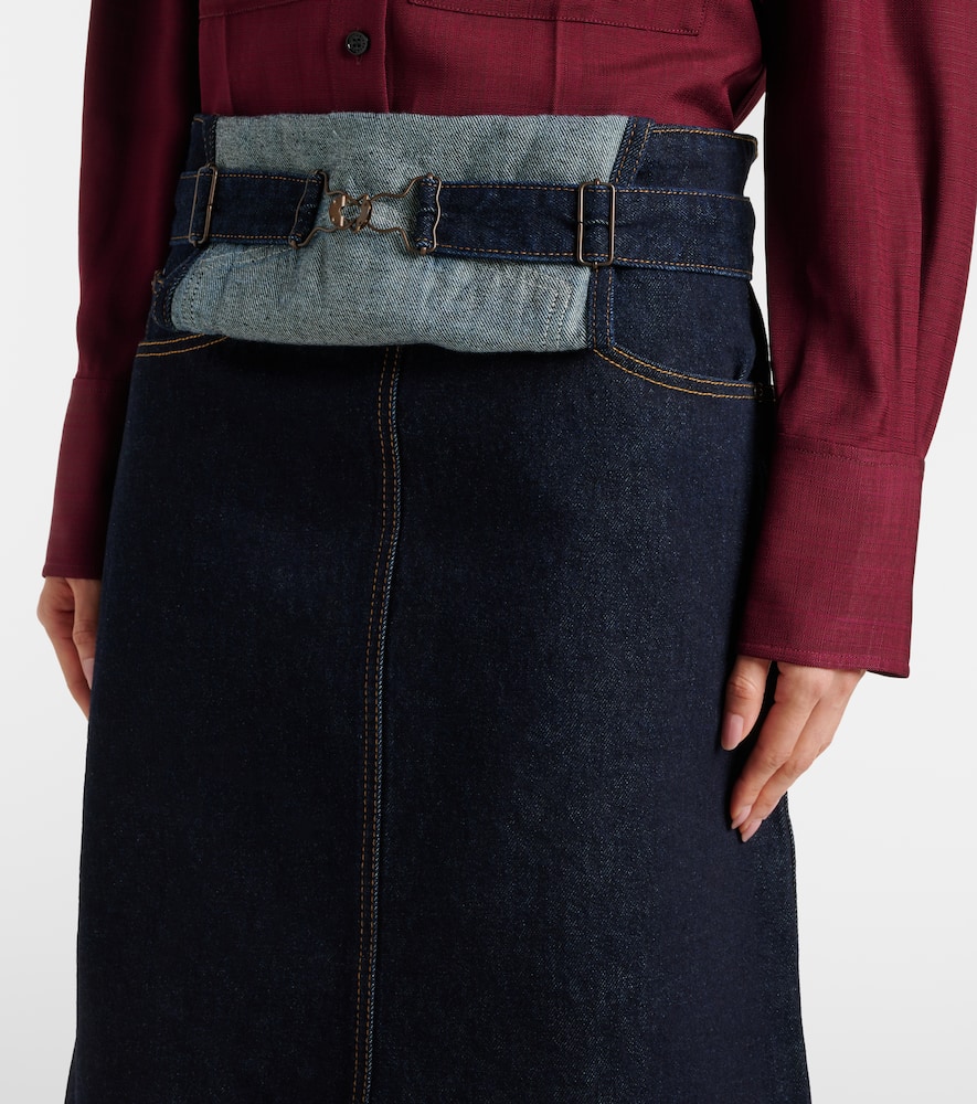 Convertible denim midi skirt