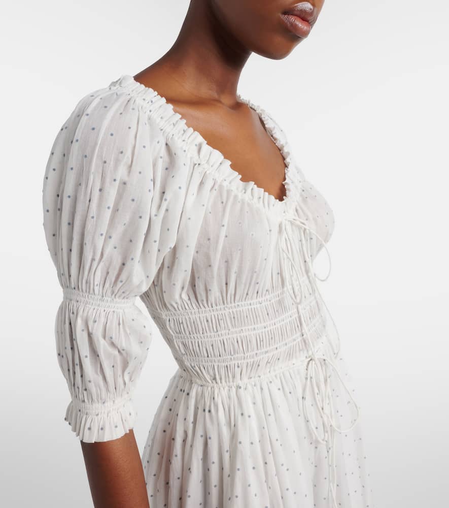 Dôen Ischia gathered polka-dot cotton midi dress