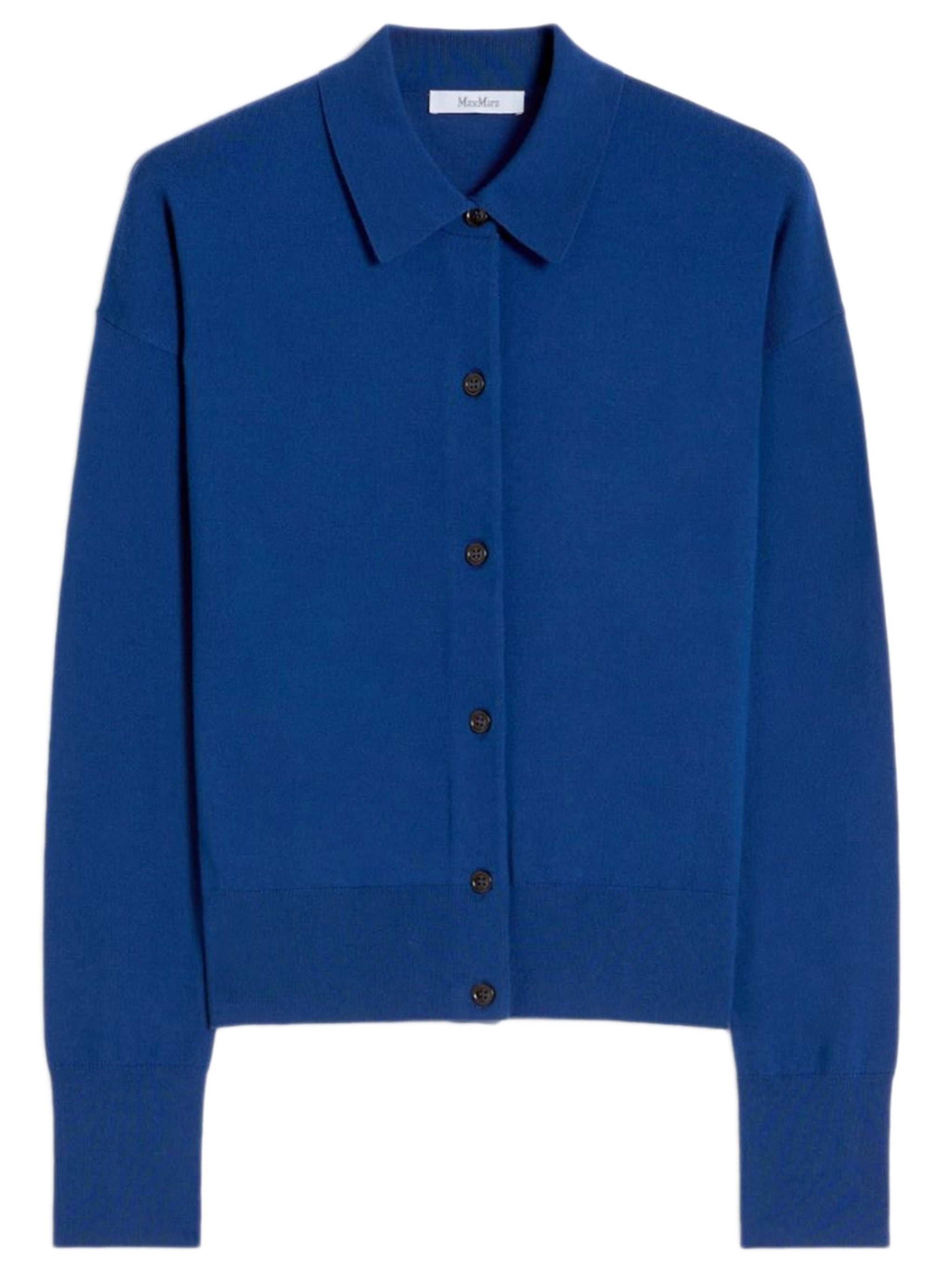 Slim-Fit Wool Blend Shirt-Collar Top with Horn Button Placket