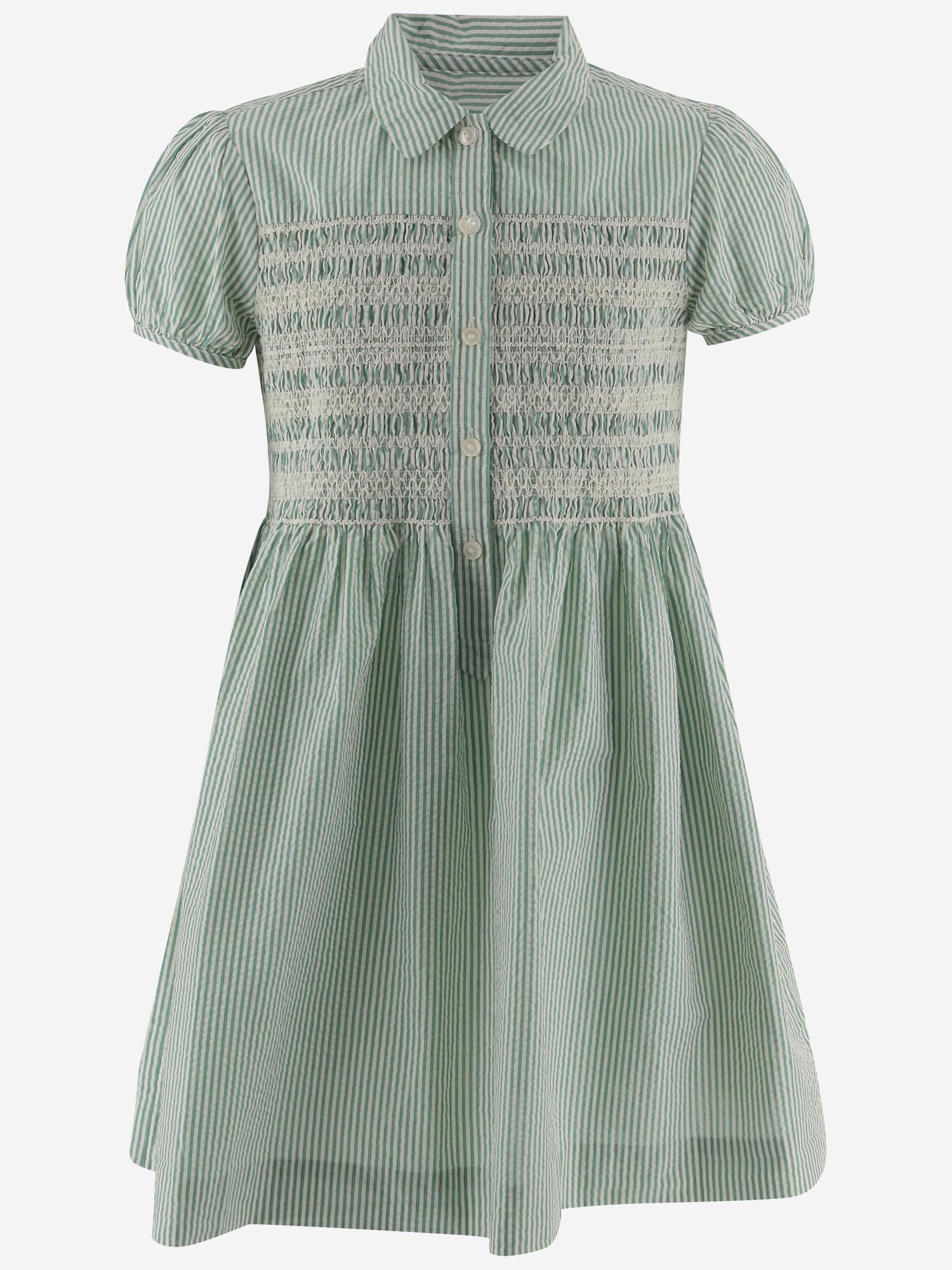 Smocked Cotton Shirt Dress — Green